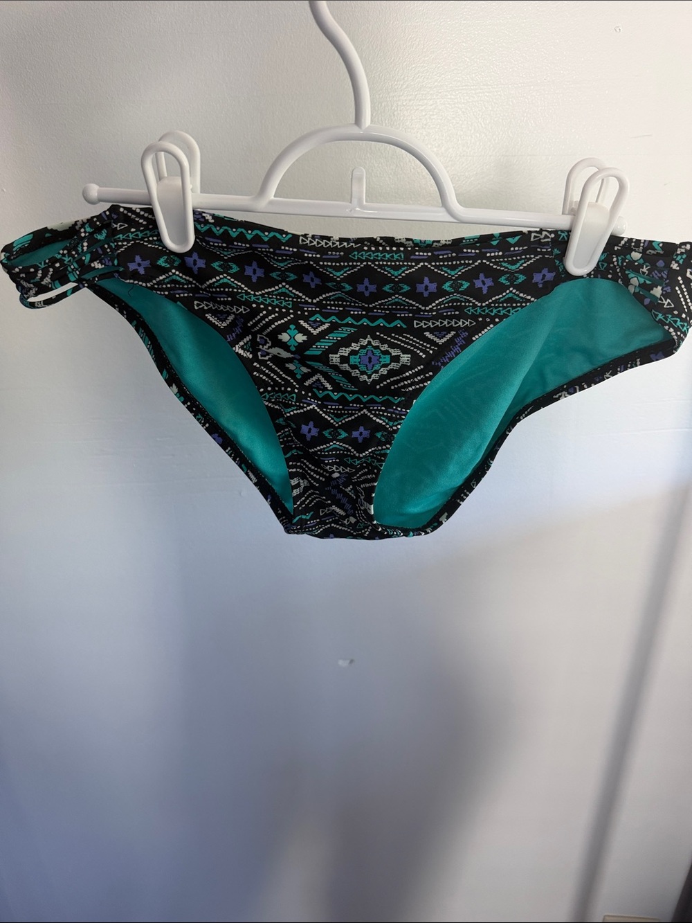 Hot Water - Teal, Purple, White and Black Aztec Print Bikini Bottoms - Picture 5 of 6